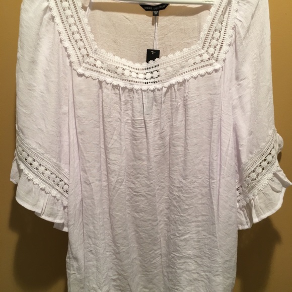 SOLD-Crochet trim white square neck top - Picture 3 of 6